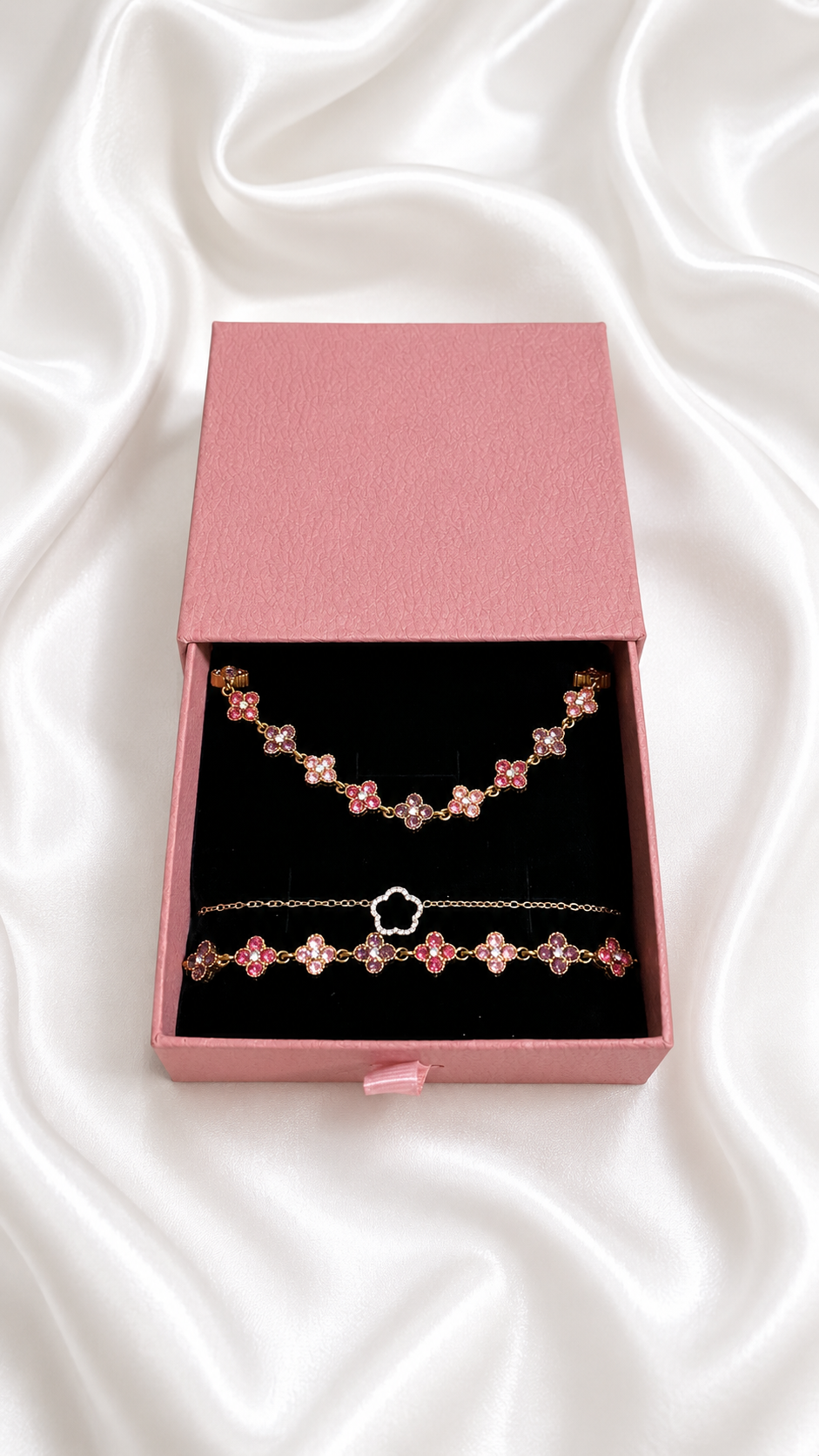 Parure Florale rose & Écrin Sac à Main